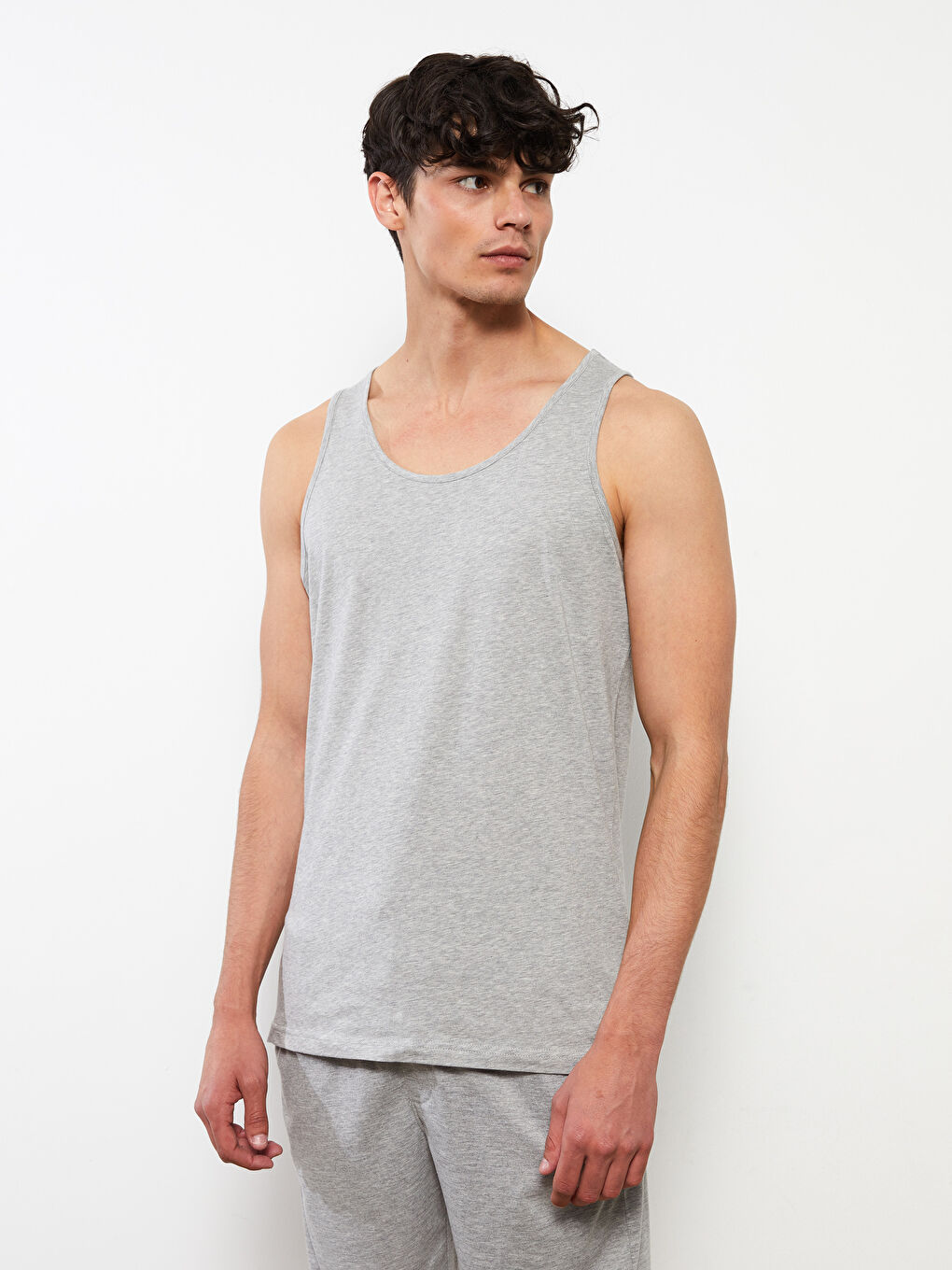 Gri U Yaka Basic Pamuklu Erkek Atlet 2'li-2