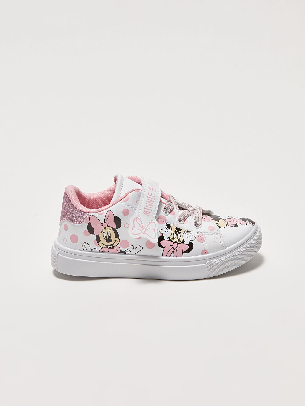 Beyaz Minnie Mouse Lisanslı Bağcık ve Cırt Cırtlı Kız Bebek Spor Ayakkabı-1