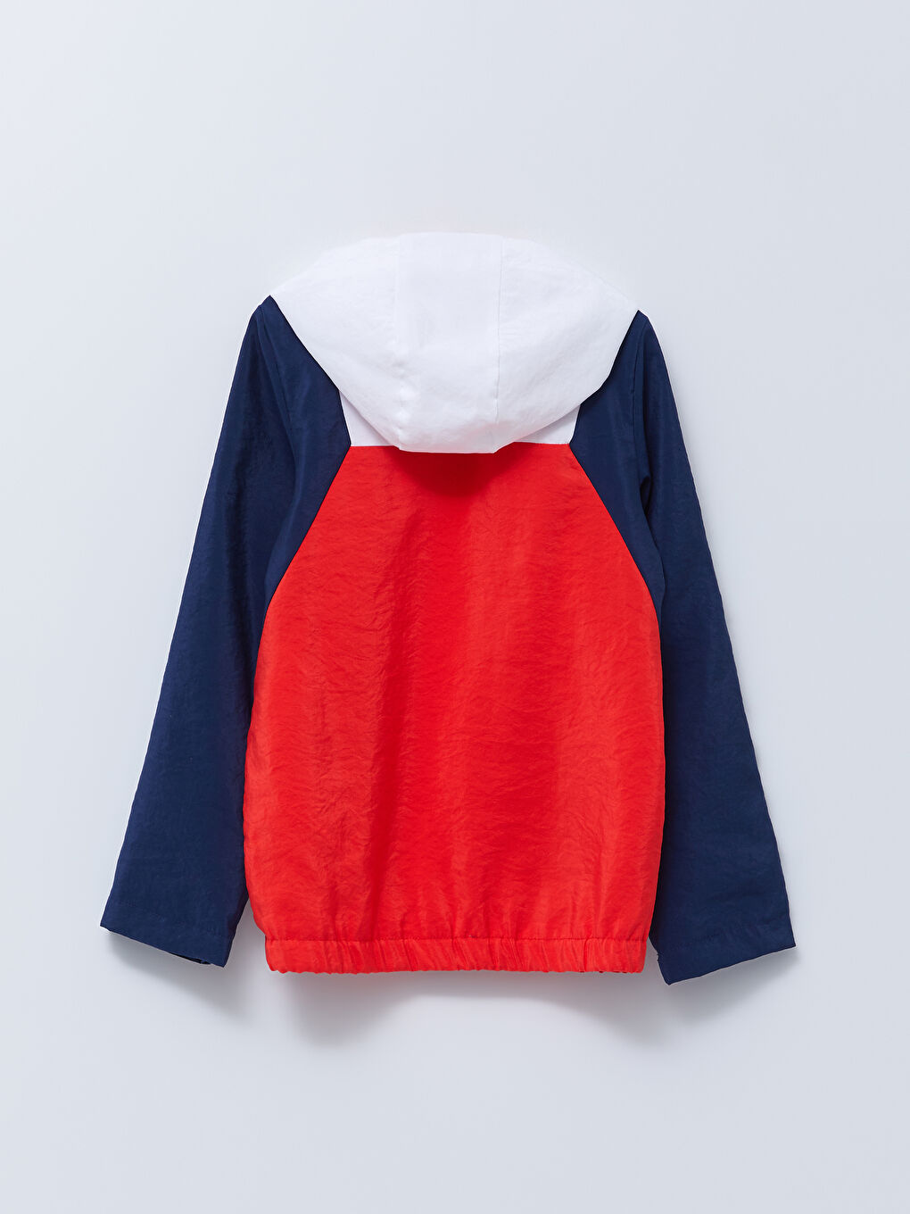 Kırmızı Kapüşonlu Renk Bloklu Kız Çocuk Mont-1