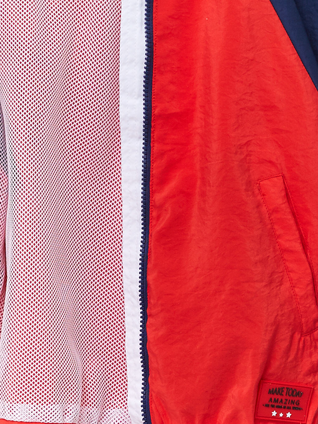 Kırmızı Kapüşonlu Renk Bloklu Kız Çocuk Mont-2