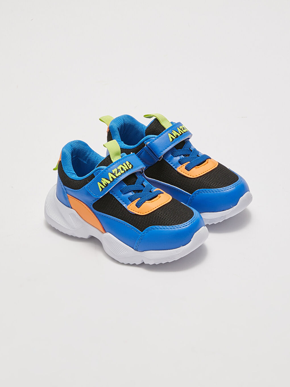 Mavi File Detaylı Renk Bloklu Bağcık ve Cırt Cırtlı Erkek Çocuk Spor Ayakkabı