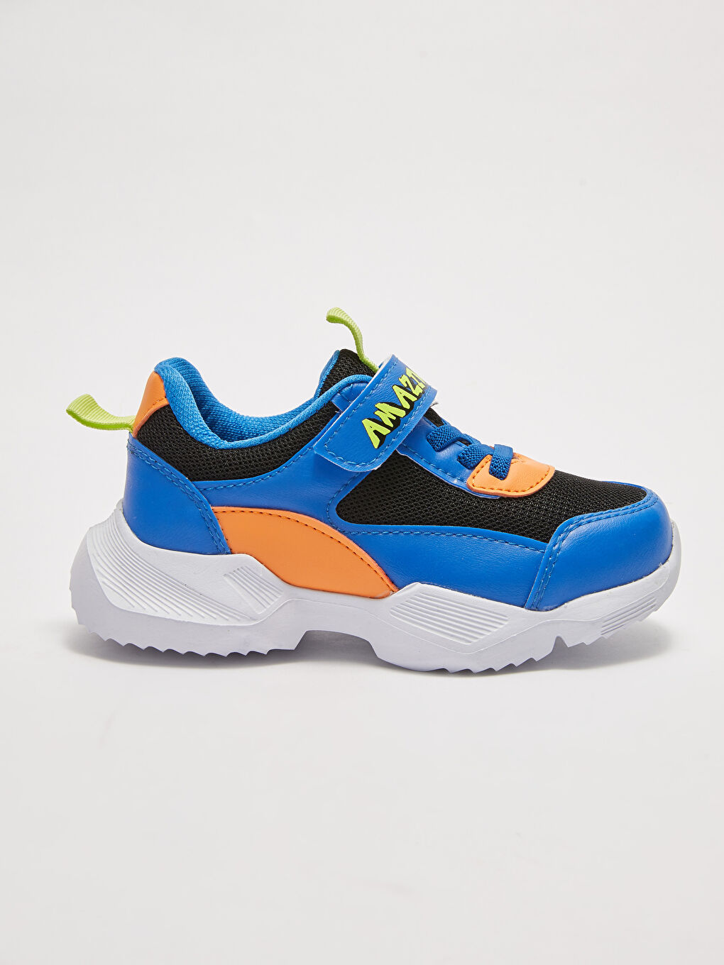 Mavi File Detaylı Renk Bloklu Bağcık ve Cırt Cırtlı Erkek Çocuk Spor Ayakkabı-1