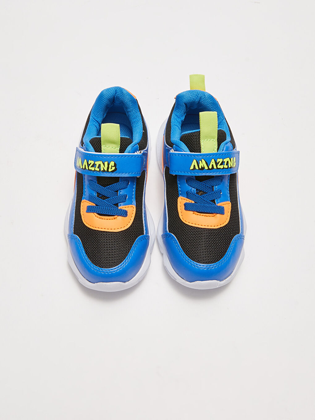 Mavi File Detaylı Renk Bloklu Bağcık ve Cırt Cırtlı Erkek Çocuk Spor Ayakkabı-2