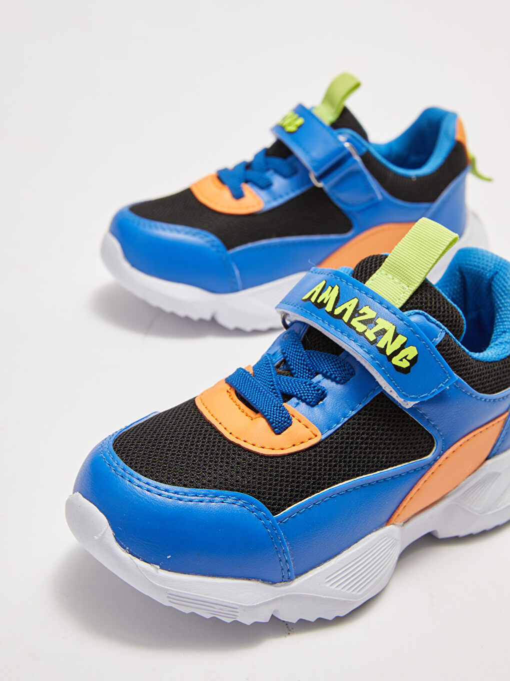 Mavi File Detaylı Renk Bloklu Bağcık ve Cırt Cırtlı Erkek Çocuk Spor Ayakkabı-3