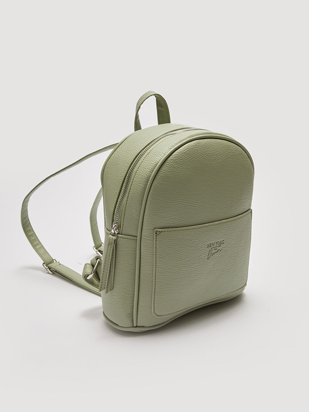 Haki Deri Görünümlü Fermuarlı Kadın Sırt Çantası-5