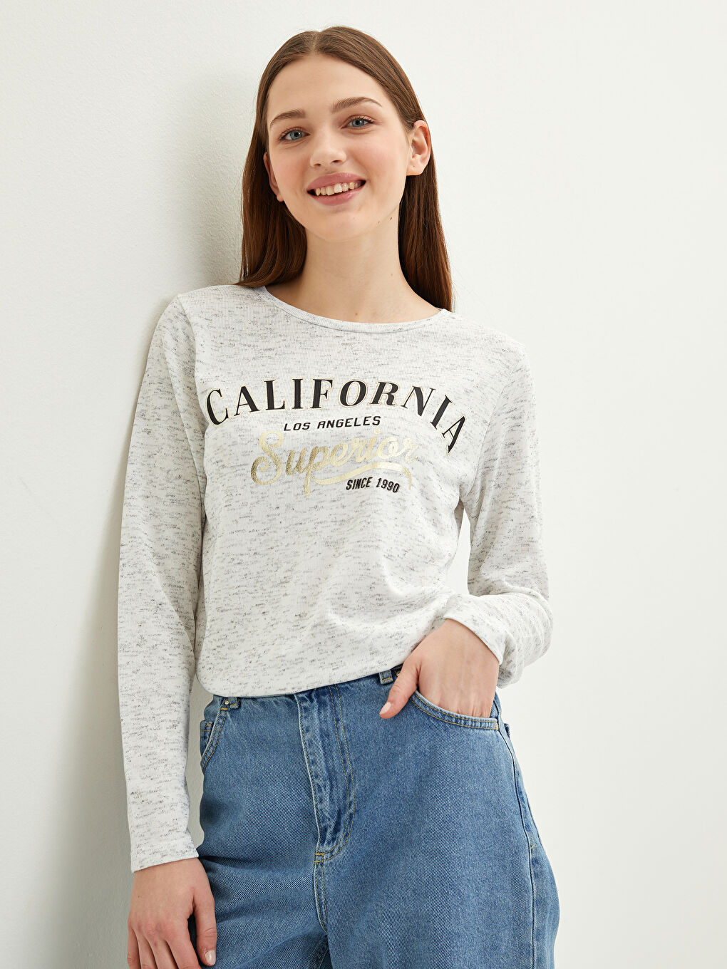 LCW Vision Crew Neck Letter Printed Long Sleeve Women's T-Shirt -S2BG64Z8-D5R