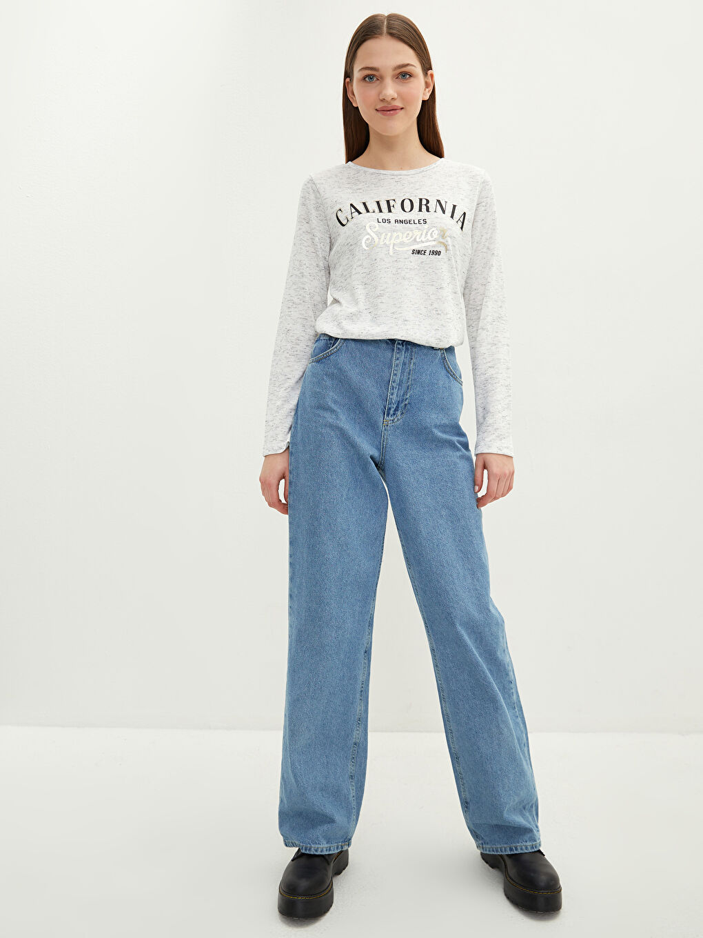 LCW Vision Crew Neck Letter Printed Long Sleeve Women's T-Shirt -S2BG64Z8-D5R