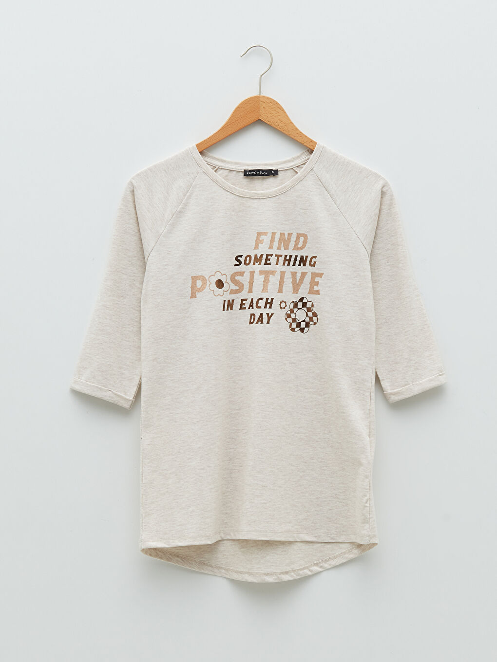 Әйелдерге арналған принтті дөңгелек жағалы футболка-5