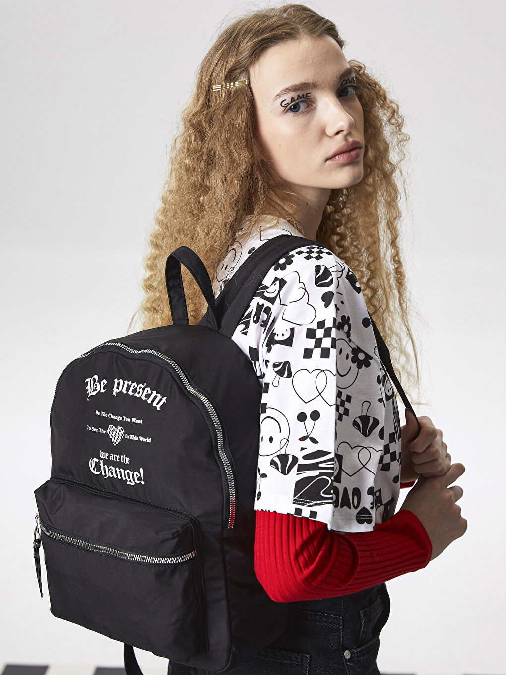 Parachute Fabric Letter Printed Women's Backpack-1