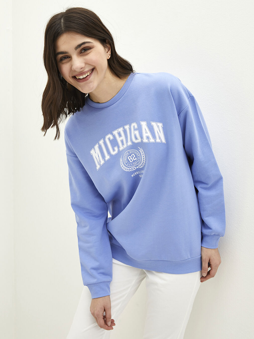 Mavi Bisiklet Yaka Yazı Baskılı Uzun Kollu Kadın Sweatshirt-1