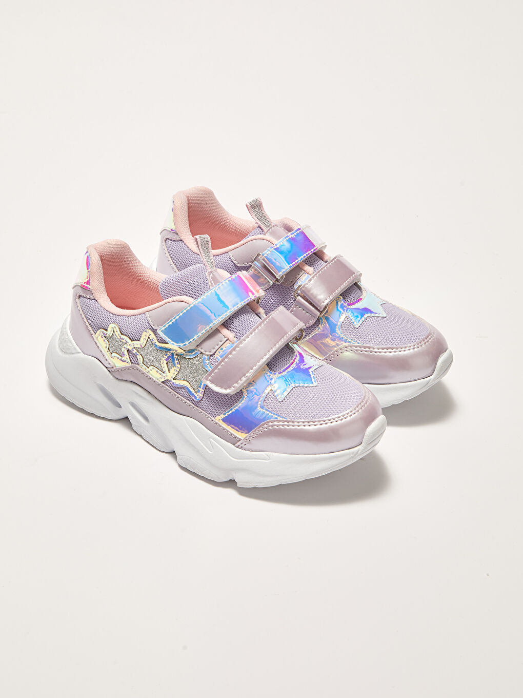Hologram Detail Velcro Thick Sole Girls Sports Shoes