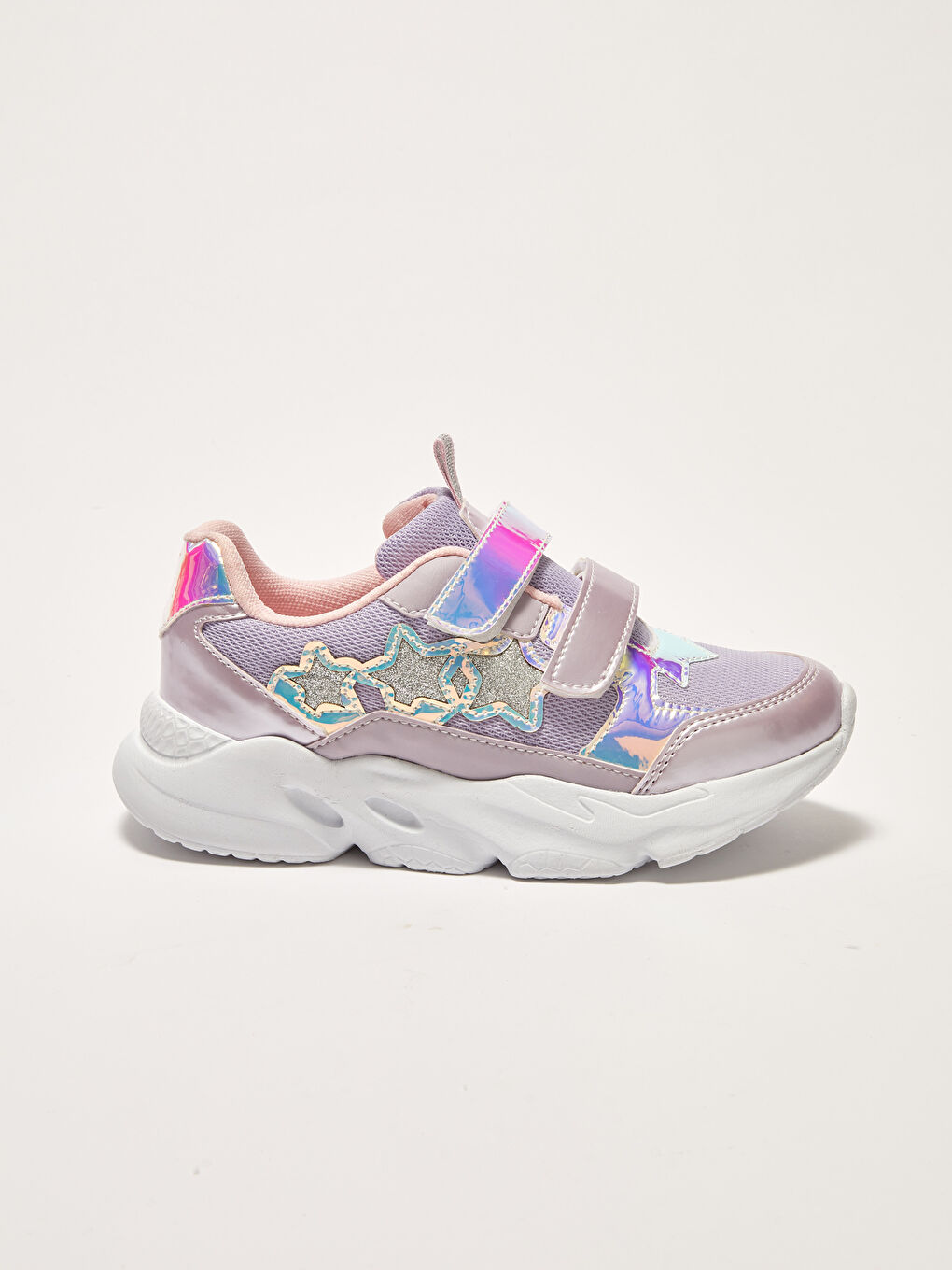 Hologram Detail Velcro Thick Sole Girls Sports Shoes-1