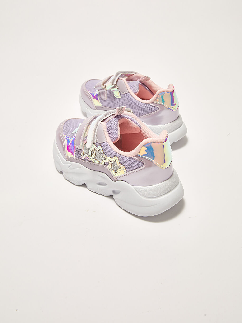Hologram Detail Velcro Thick Sole Girls Sports Shoes-4