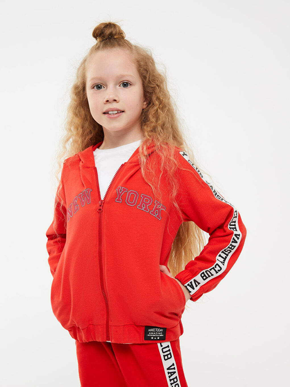 LCW Kids Hooded Printed Long Sleeve Girls' Zippered Sweatshirt -S2BG88Z4-GYE