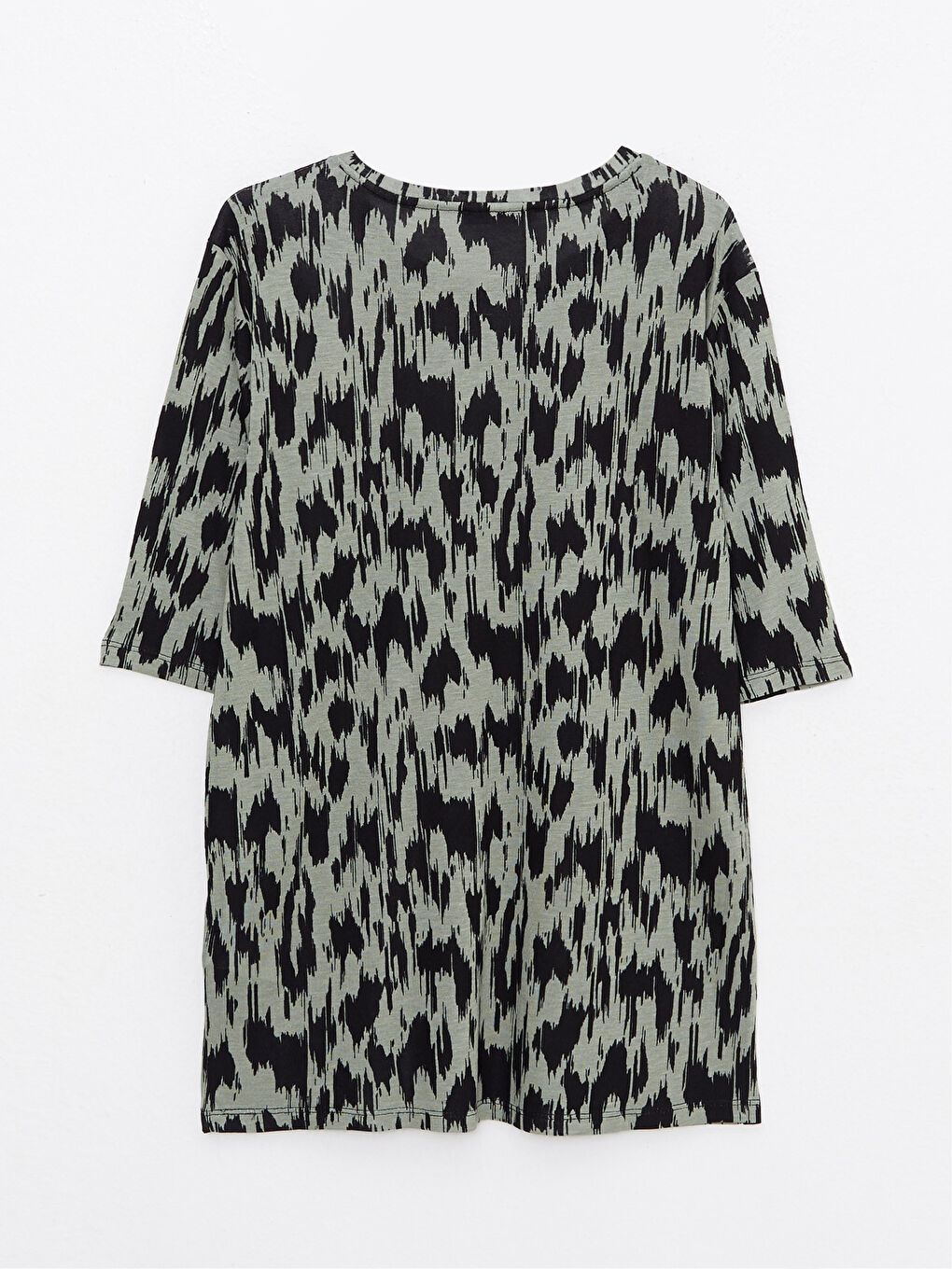 Yeşil Bisiklet Yaka Desenli Kısa Kollu Viskon Kadın Tişört-7