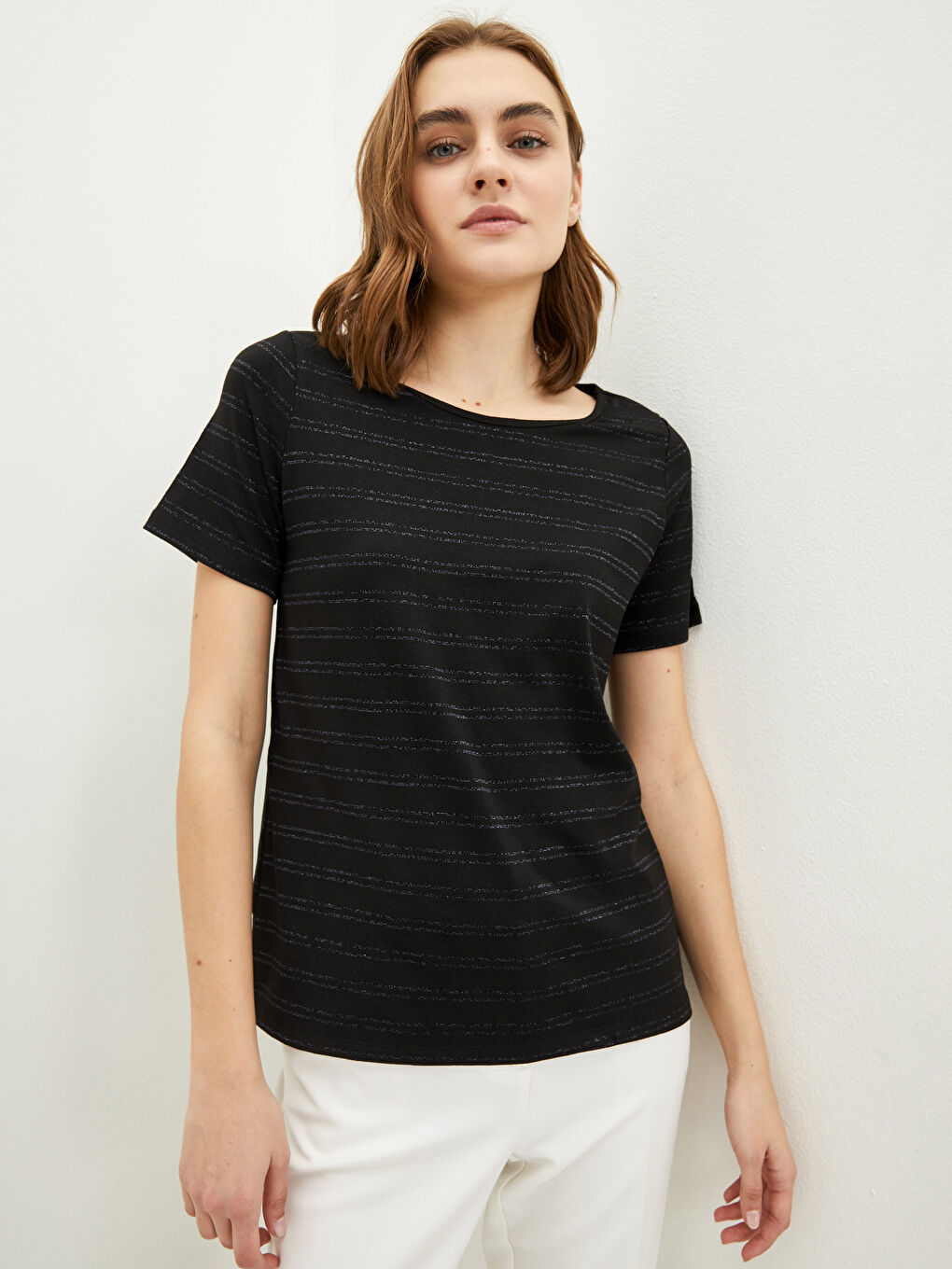 Crew Neck Striped Short Sleeve Women's T-Shirt