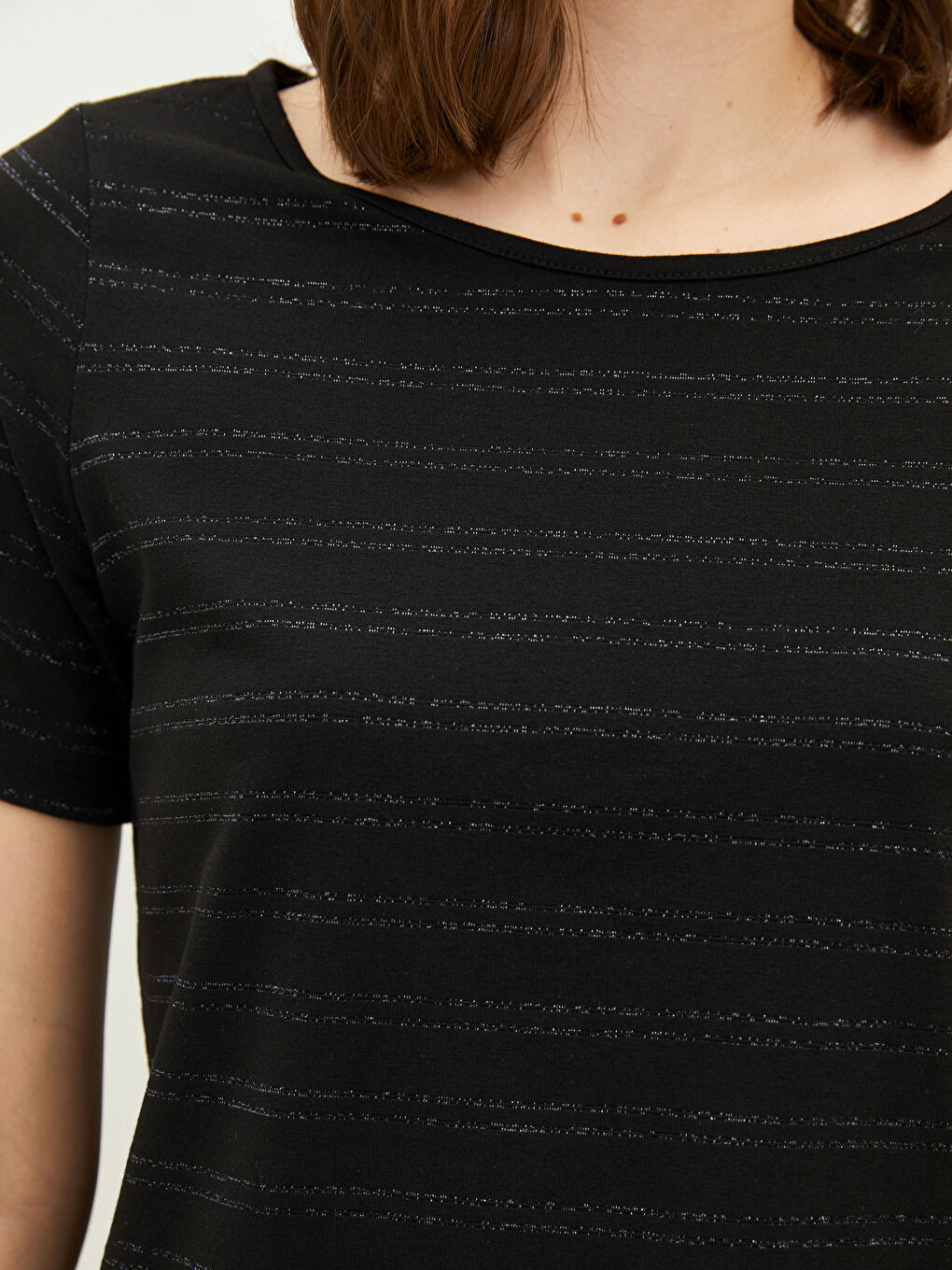 Crew Neck Striped Short Sleeve Women's T-Shirt-2