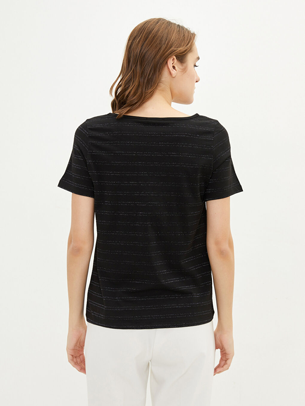 Crew Neck Striped Short Sleeve Women's T-Shirt-3