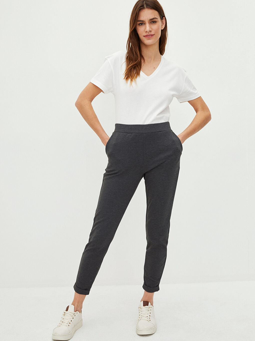 Women's Elasticated Waist Plain Sweatpants-2