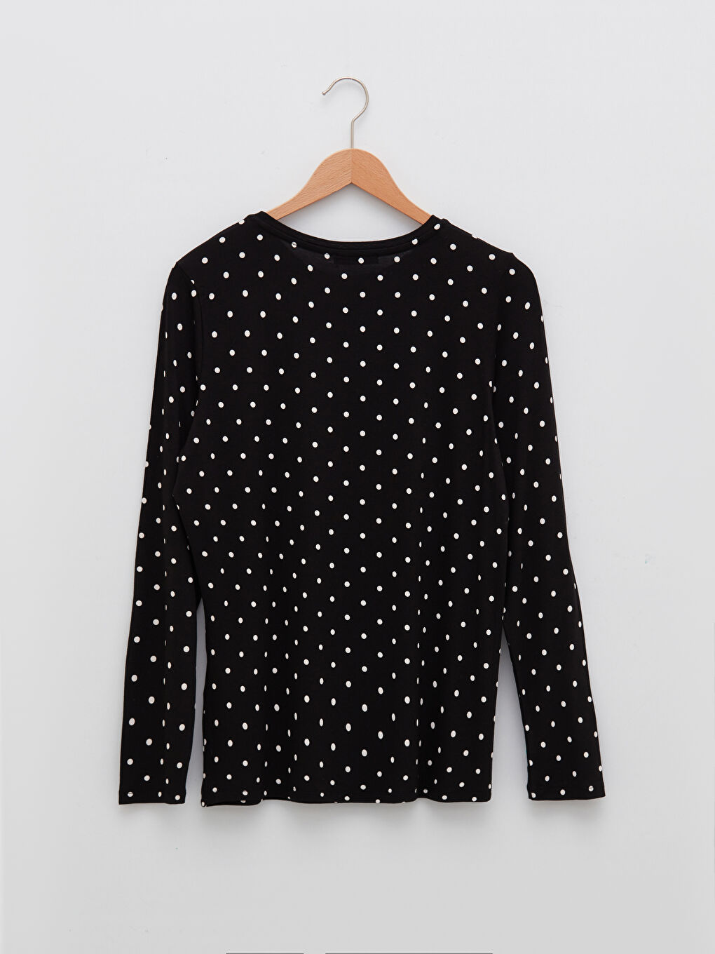 تي شيرت كم طويل بنقشة البولكا دوت بياقة دائرية للسيدات-8