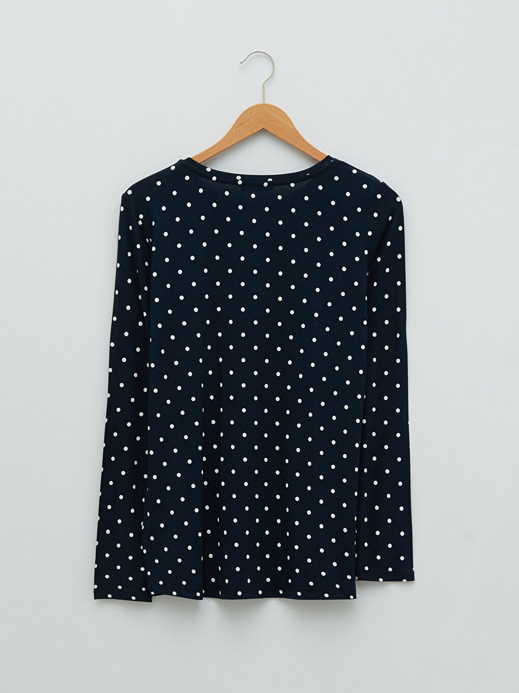 تي شيرت كم طويل بنقشة البولكا دوت بياقة دائرية للسيدات-6