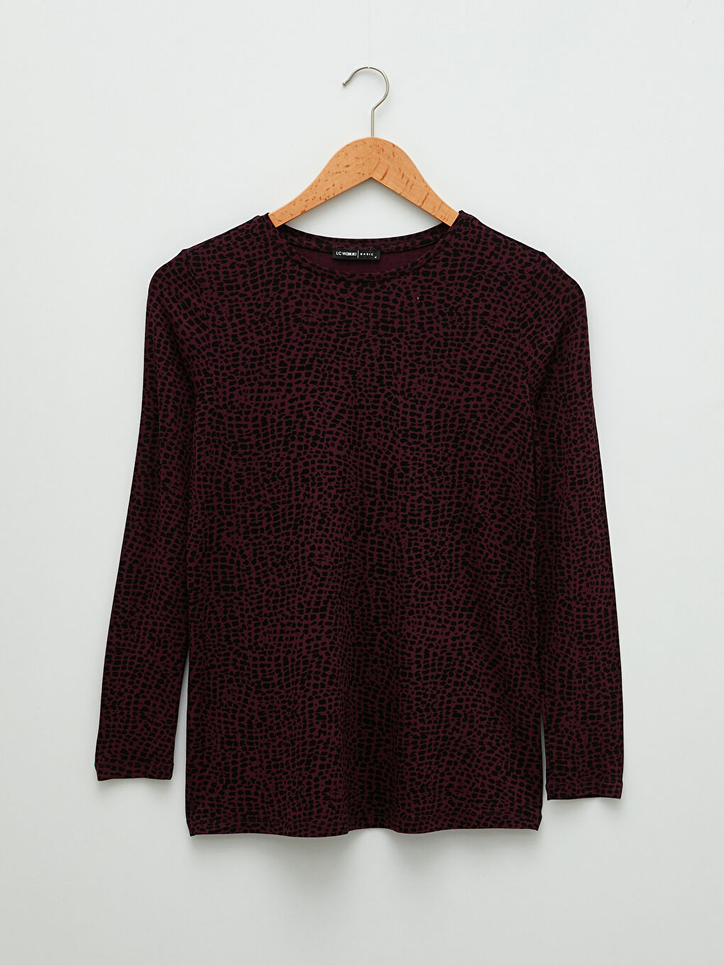 Тениска с кръгло деколте, шарки и дълъг ръкав за жени-4