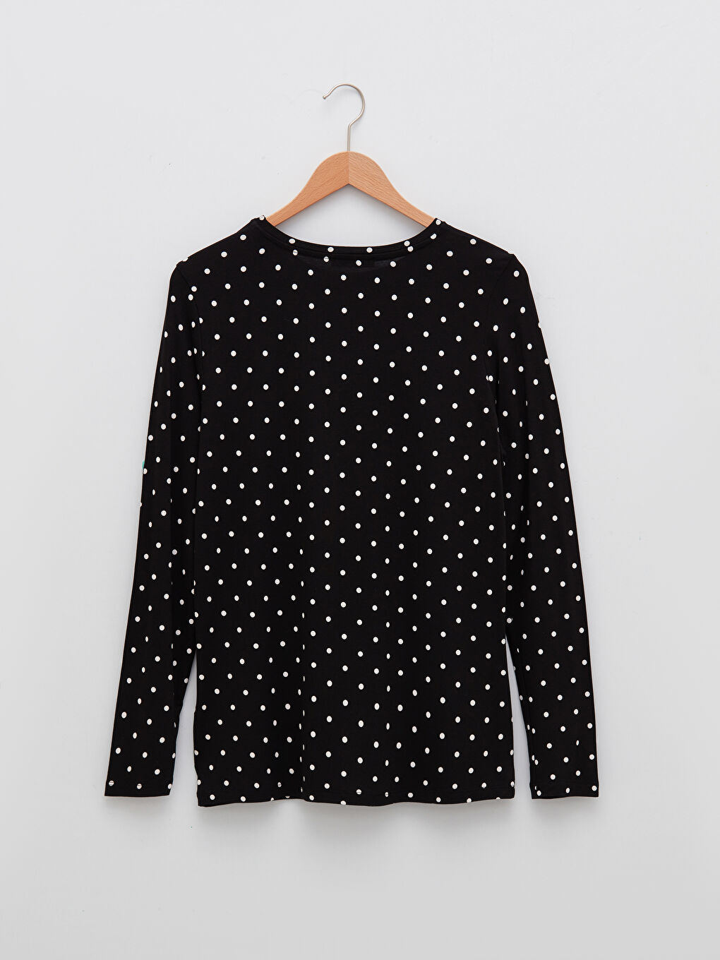 تي شيرت كم طويل بنقشة البولكا دوت بياقة دائرية للسيدات-9