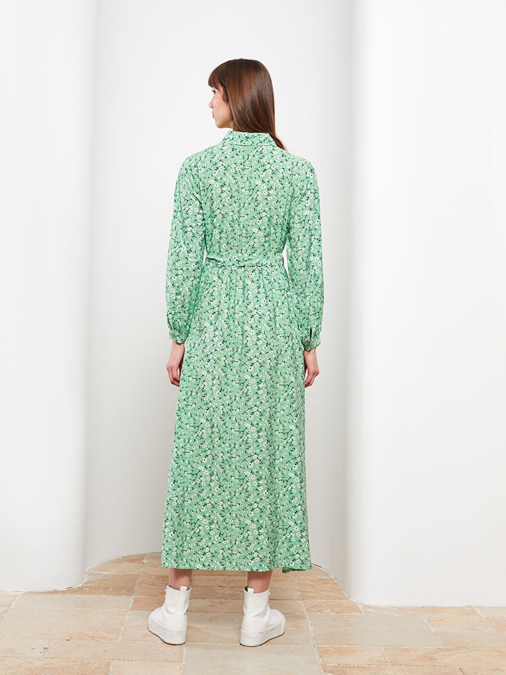 Floral Long Sleeve Women's Shirt Dress-2