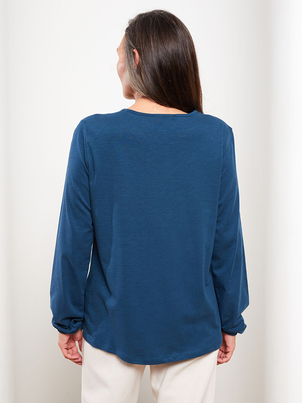 Tie Collar Embroidered Long Sleeve Cotton Women's Blouse-3