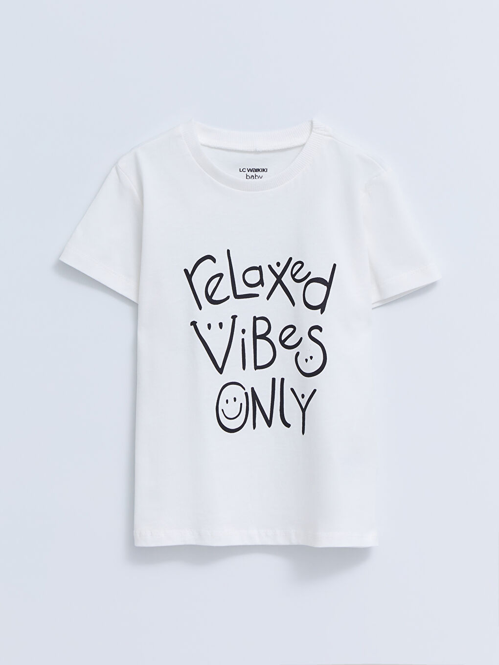 Ekru Bisiklet Yaka Kısa Kollu Baskılı Erkek Bebek Tişört