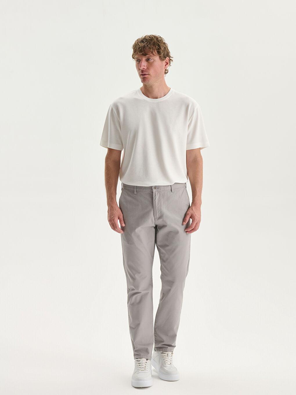 Gri Dar Kalıp Erkek Chino Pantolon