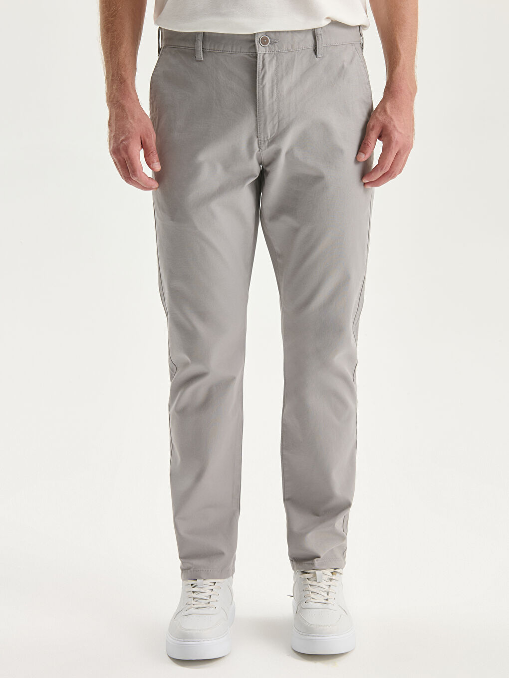 Gri Dar Kalıp Erkek Chino Pantolon-1