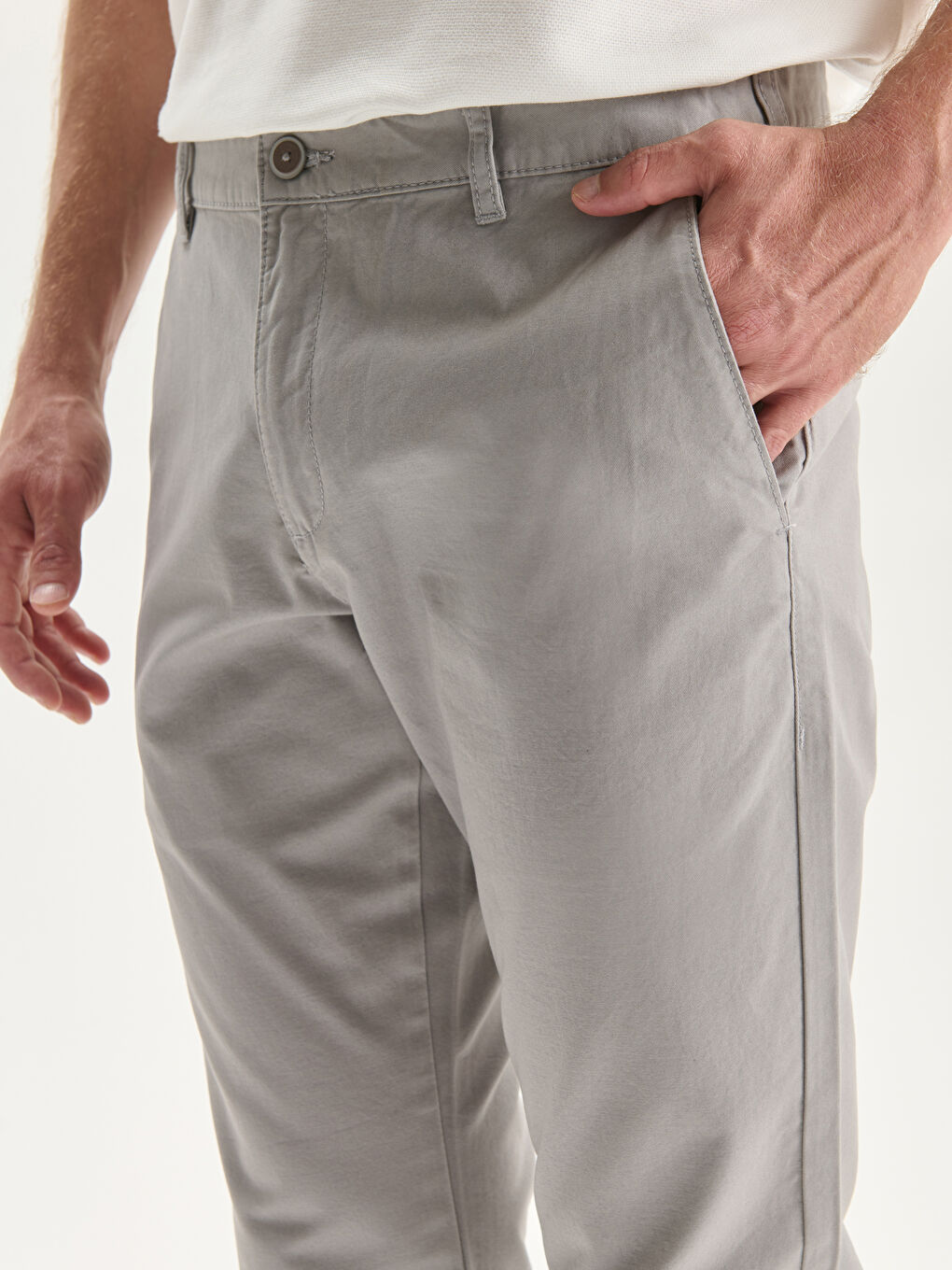 Gri Dar Kalıp Erkek Chino Pantolon-2