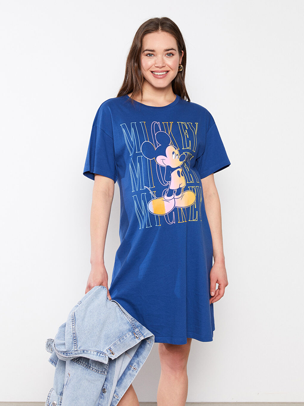 Crew Neck Mickey Mouse Printed Short Sleeve Cotton Maternity Dress -S2BI37Z8-HPQ