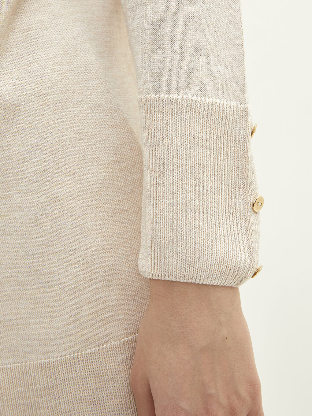 Bej Şal Yaka Düz Uzun Kollu Kadın Triko Hırka-4