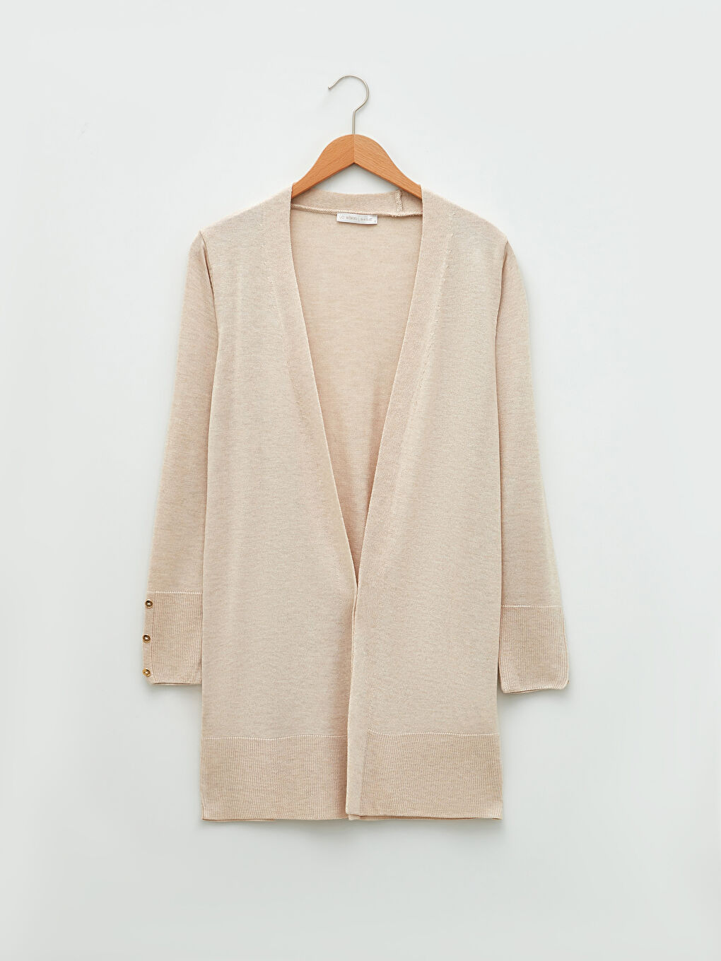 Bej Şal Yaka Düz Uzun Kollu Kadın Triko Hırka-6