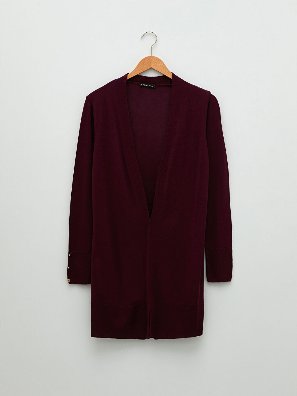 Mürdüm Şal Yaka Düz Uzun Kollu Kadın Triko Hırka-4