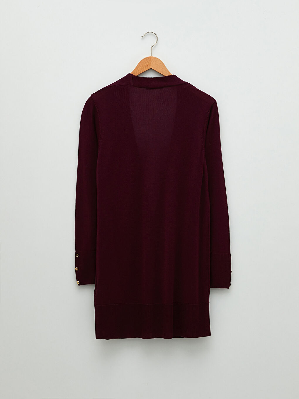 Mürdüm Şal Yaka Düz Uzun Kollu Kadın Triko Hırka-5