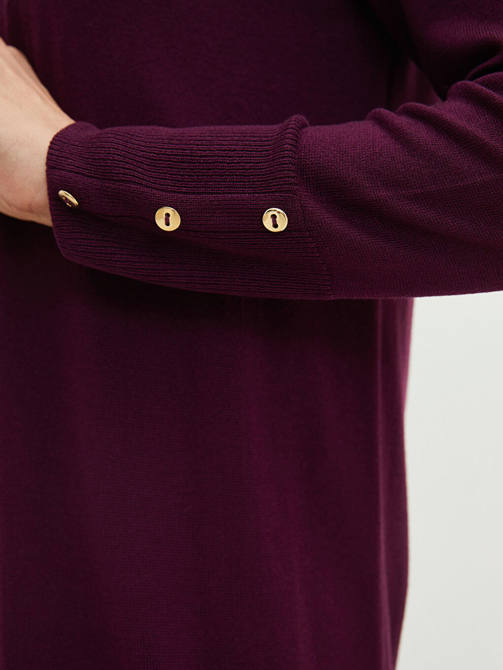 Mürdüm Şal Yaka Düz Uzun Kollu Kadın Triko Hırka-2