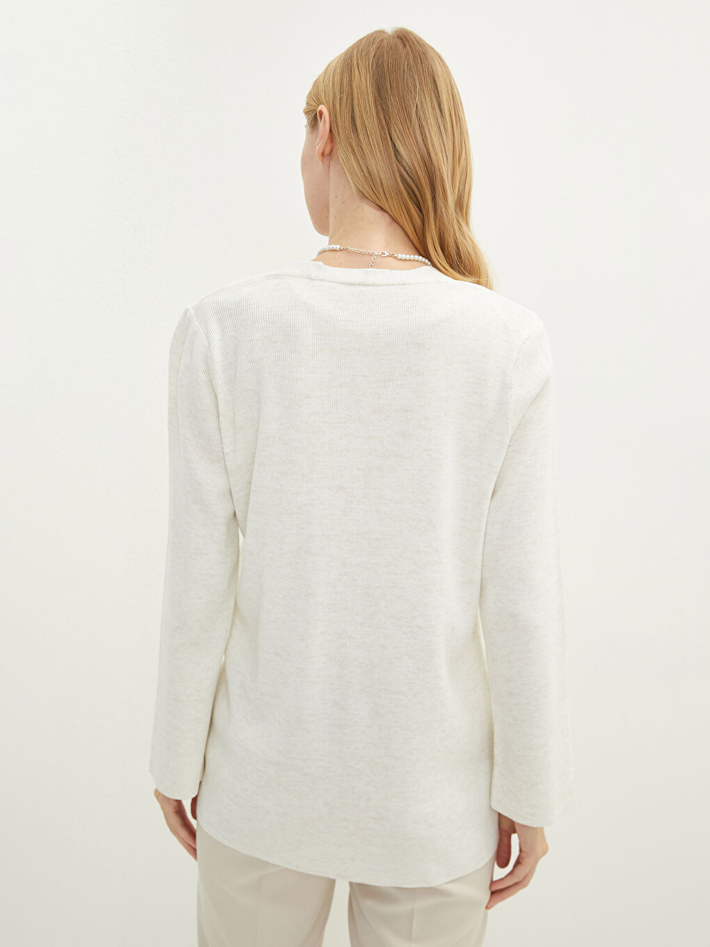 Bej Şal Yaka Düz Uzun Kollu Kadın Triko Hırka-4