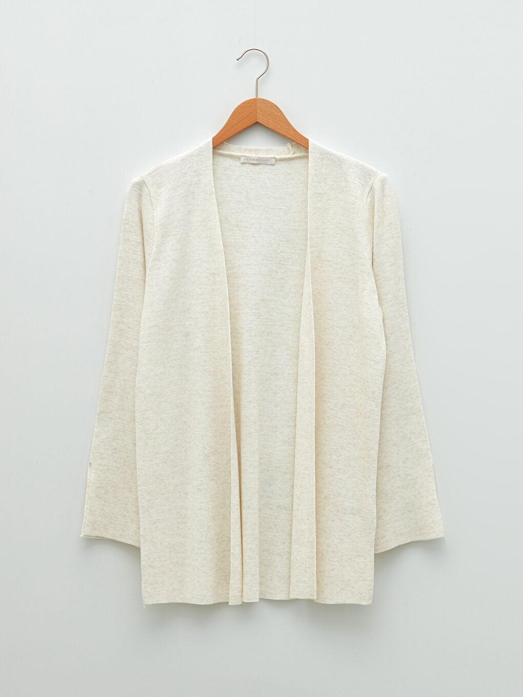 Bej Şal Yaka Düz Uzun Kollu Kadın Triko Hırka-5