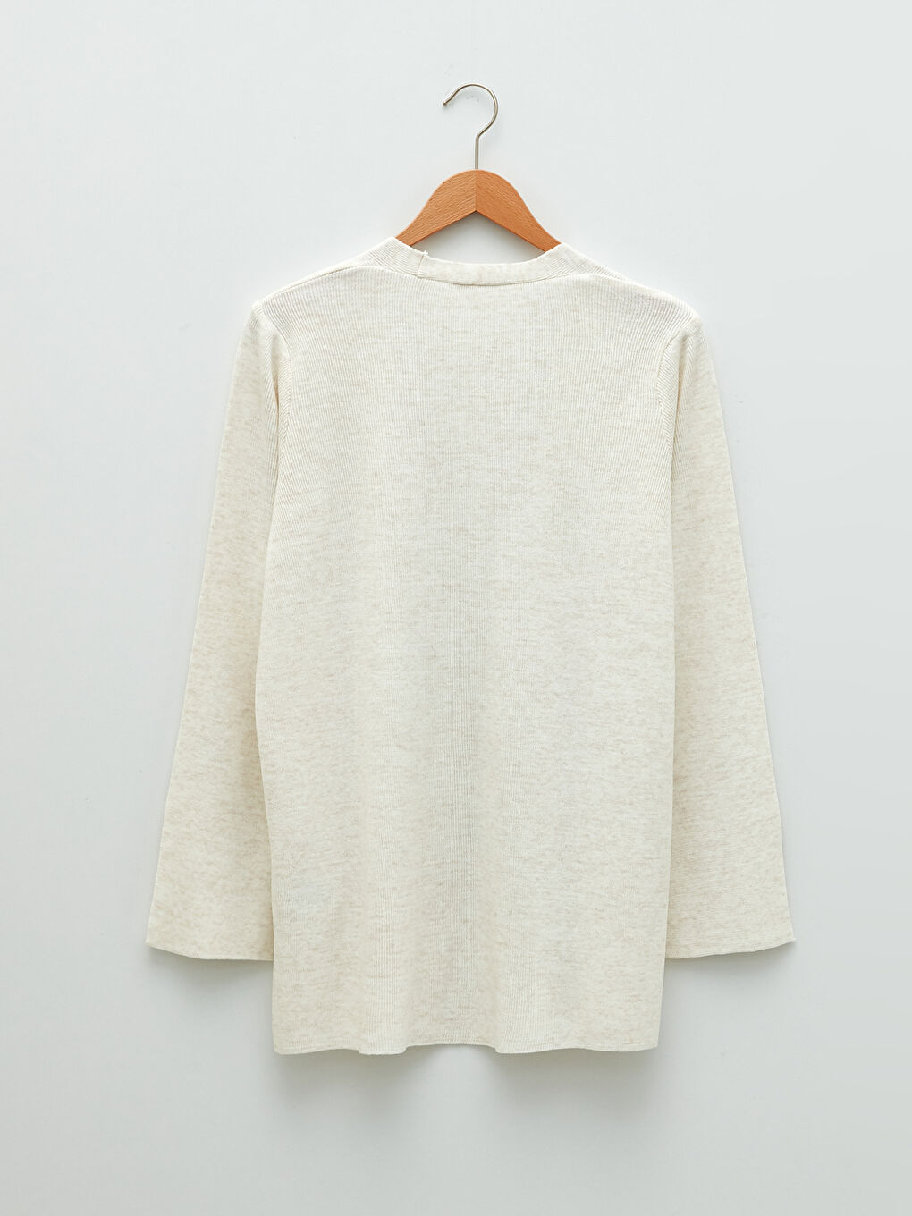 Bej Şal Yaka Düz Uzun Kollu Kadın Triko Hırka-6