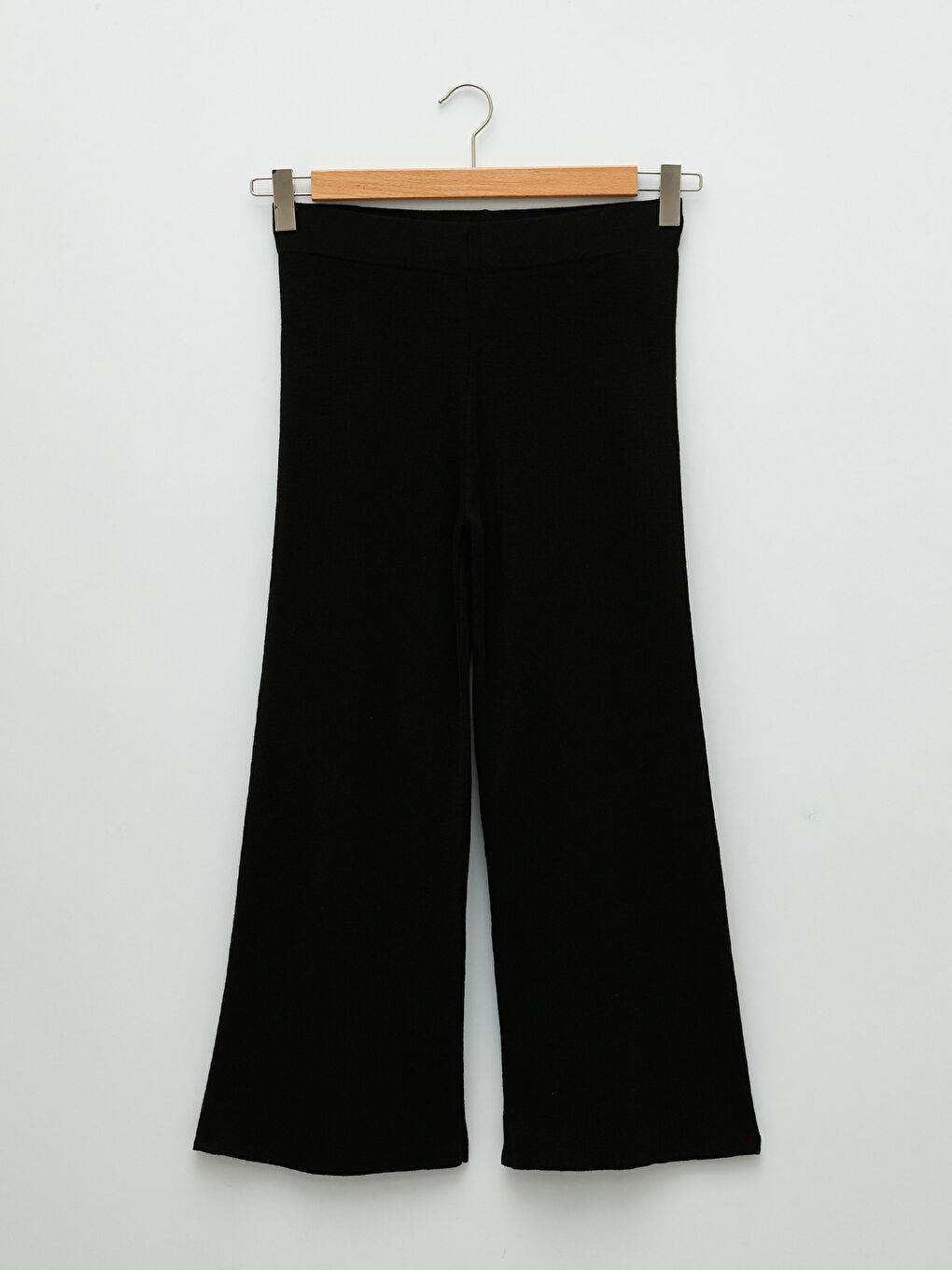 Siyah Kadın Beli Lastikli Düz Triko Pantolon-4