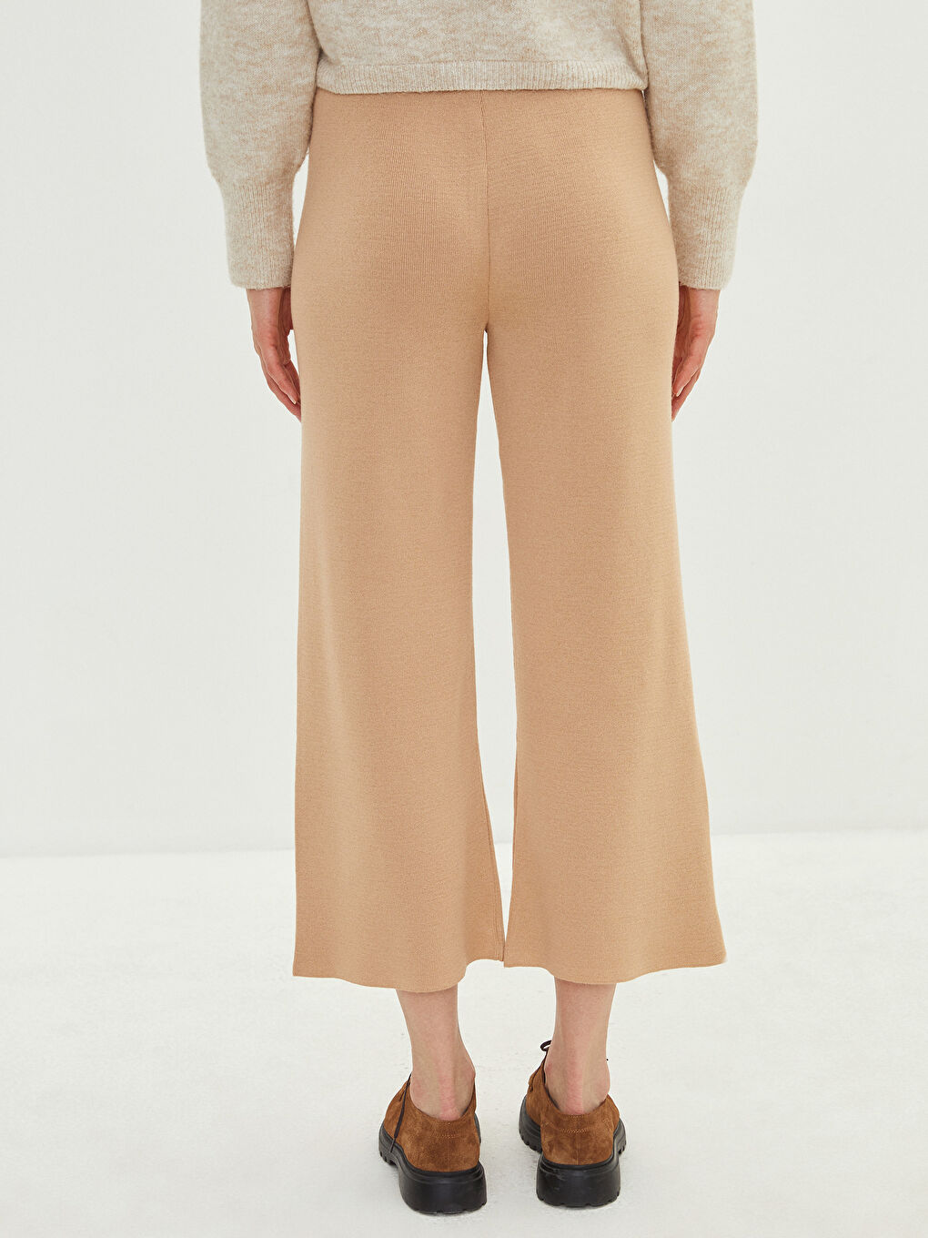 Pantaloni Tricotați Simpli cu Talie Elastică pentru Femei-3