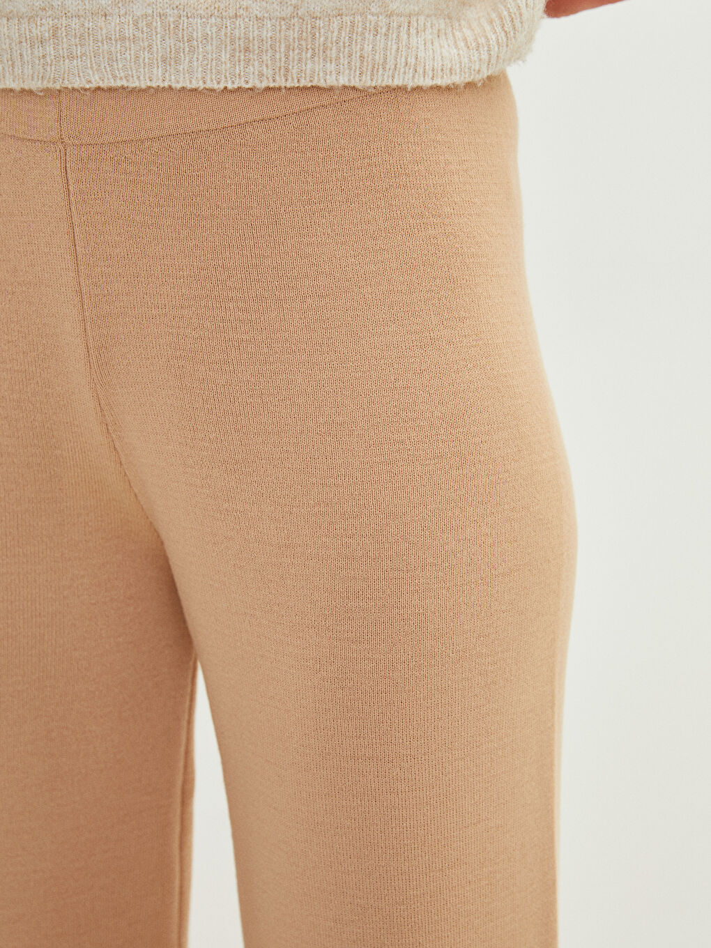 Pantaloni Tricotați Simpli cu Talie Elastică pentru Femei-4