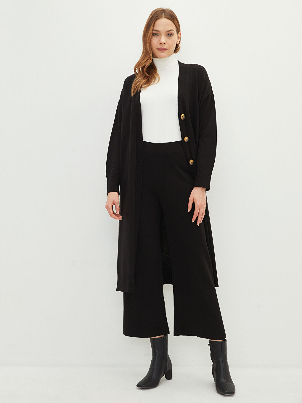 Siyah Kadın Beli Lastikli Düz Triko Pantolon