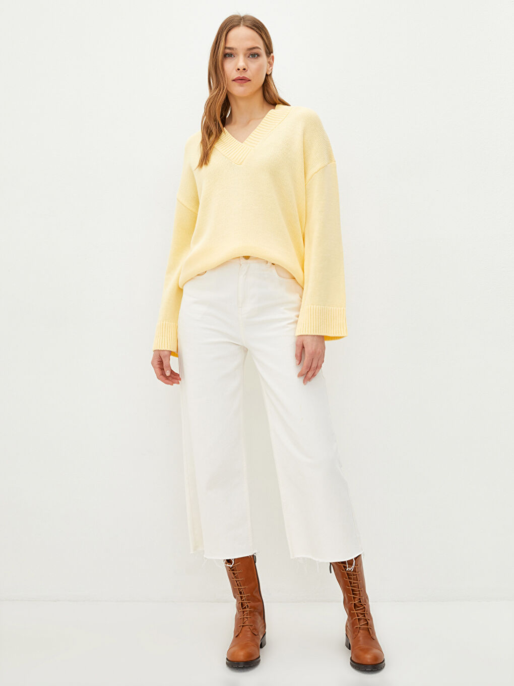 LCWAIKIKI Basic V Neck Plain Long Sleeve Women's Knitwear Sweater -S2BI56Z8-FTK