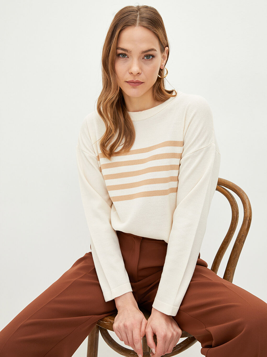 LCWAIKIKI Basic Crew Neck Striped Long Sleeve Women's Knitwear Sweater -S2BI58Z8-R9J