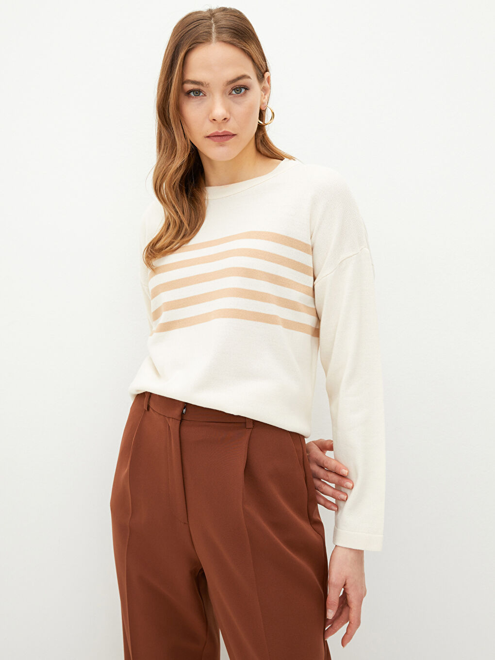LCWAIKIKI Basic Crew Neck Striped Long Sleeve Women's Knitwear Sweater -S2BI58Z8-R9J
