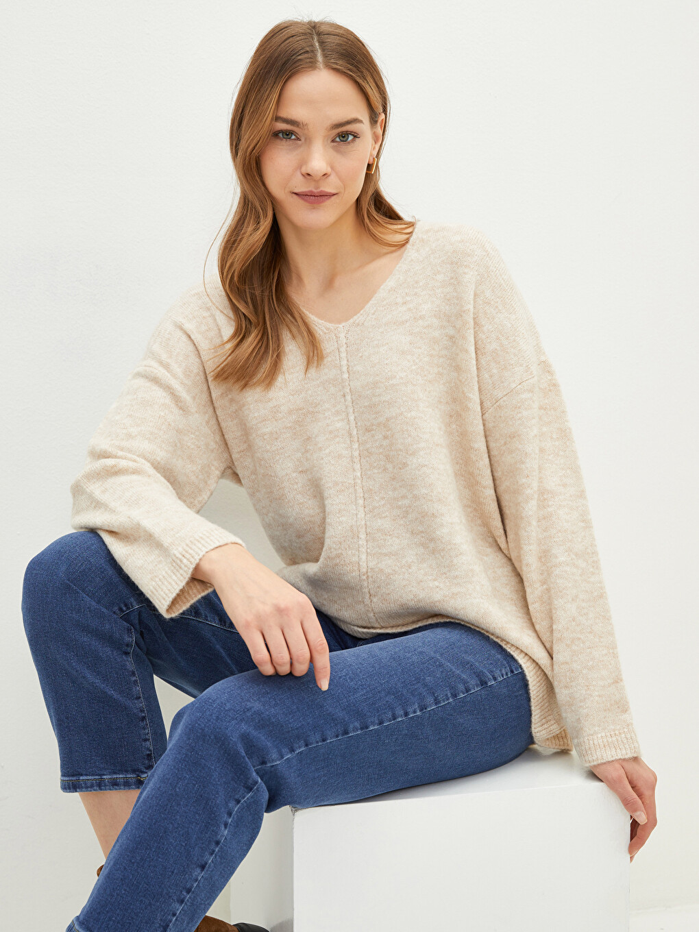 V Neck Oversize Women's Knitwear Sweater